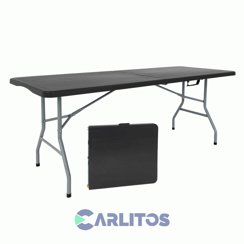 Mesa Plegable Garden Life Con Estructura De Acero 1.50 Mts T404001 Negro