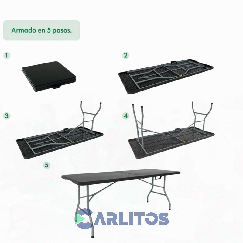 Mesa Plegable Garden Life Con Estructura De Acero 1.50 Mts T404001 Negro