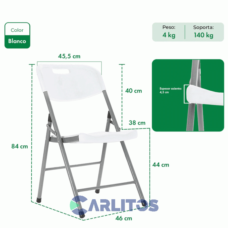 Silla Plegable Paris Garden Life Blanca T410000
