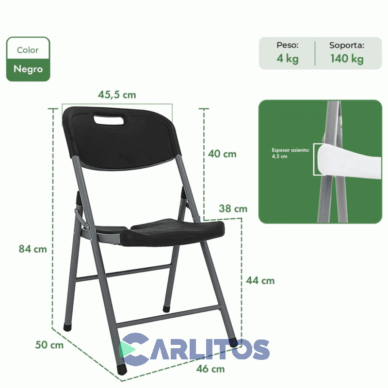 Silla Plegable Paris Garden Life Negra T410001
