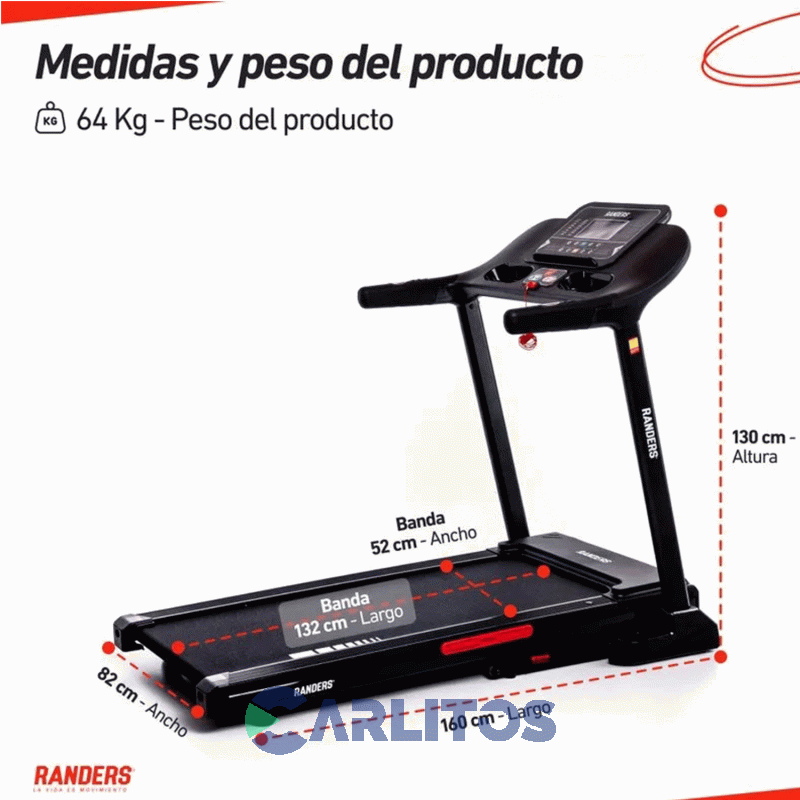 Fitness Cinta Motorizada 2.5 HP Randers Inclinacion Eectronica Arg-780-x