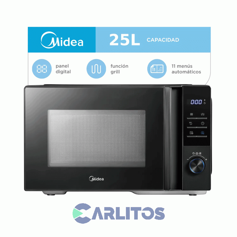 Microondas Con Grill Midea Digital 25 Litros Negro Mw-Dg125bar1