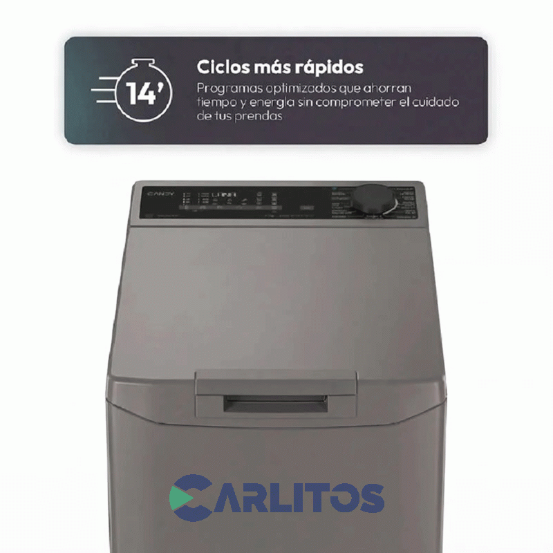 Lavarropa Carga Superior Candy Smart Inverter 7 KG - 1400 RPM Gris Tca474t5r-12