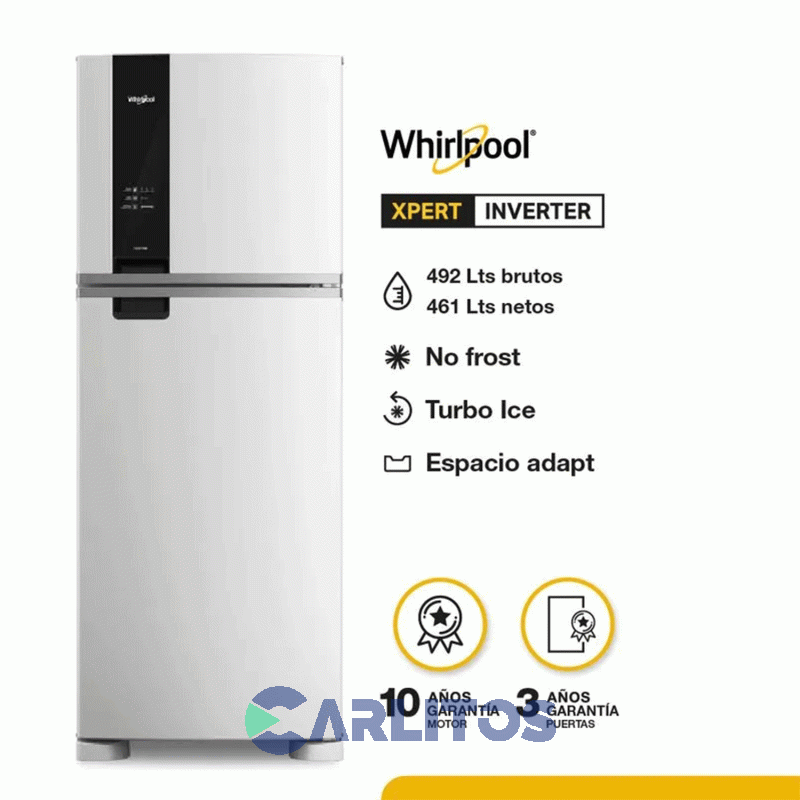 Heladera No Frost Whirlpool Inverter 461 Litros Blanca Wrm56cb