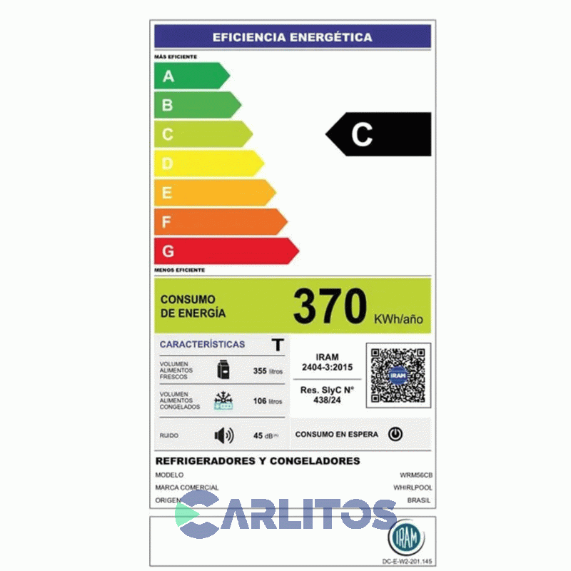 Heladera No Frost Whirlpool Inverter 461 Litros Blanca Wrm56cb