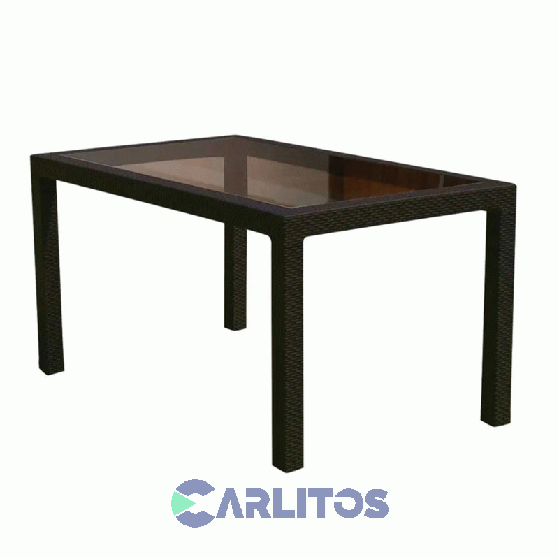 Combo Mesa Indonesia Simil Ratan 1.50 Cm Grafito Tapa Vidrio + 6 Sillas Guinea Voss 2000
