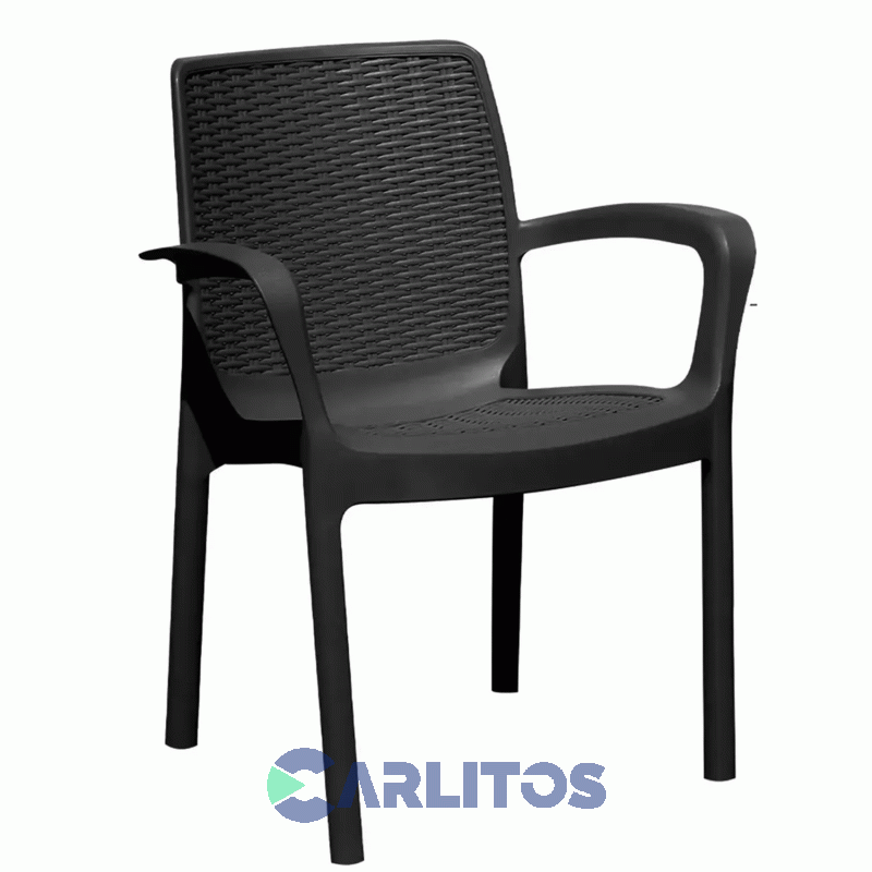 Combo Mesa Indonesia Simil Ratan 1.50 Cm Grafito Tapa Vidrio + 6 Sillas Guinea Voss 2000