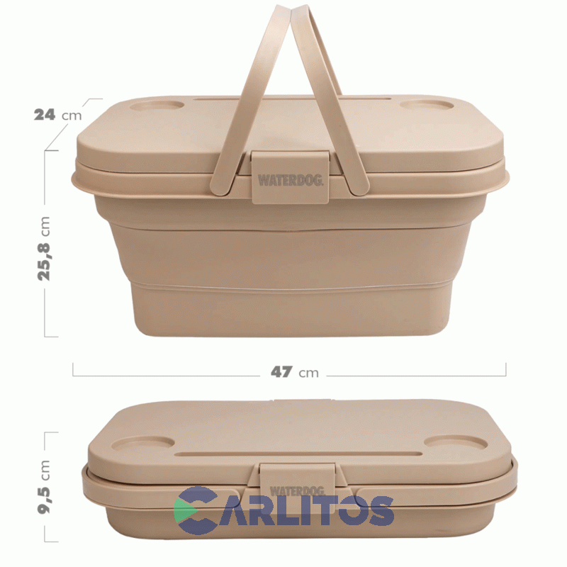 Canasta Waterdog Picnic Plegable Y Mesa 30 Lts Coolerlunch Beige