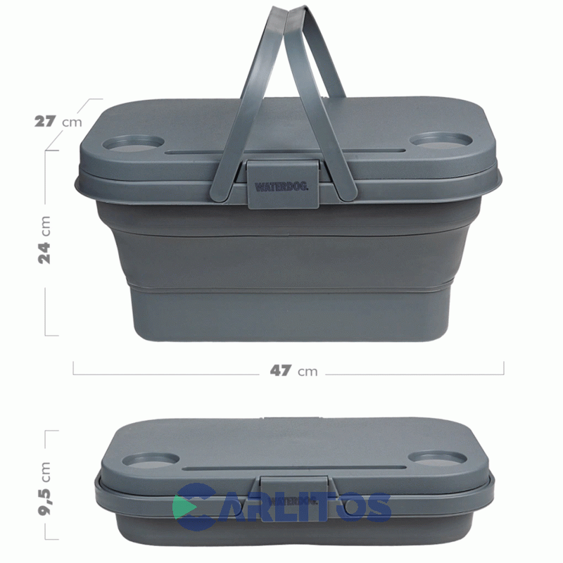 Canasta Waterdog Picnic Plegable Y Mesa 30 Lts Coolerlunch Gris