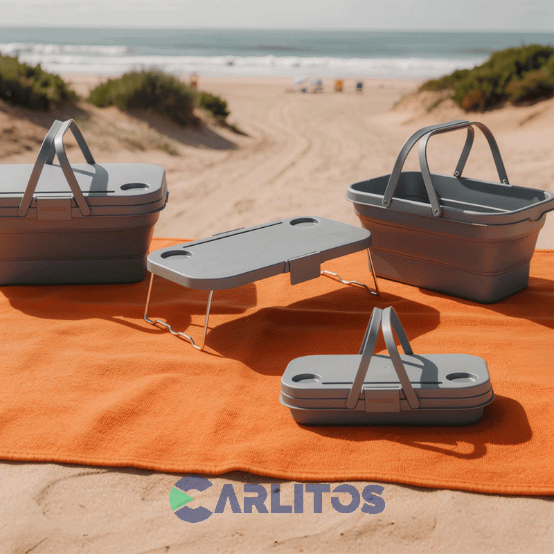 Canasta Waterdog Picnic Plegable Y Mesa 30 Lts Coolerlunch Gris