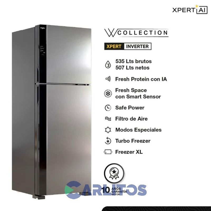 Heladera No Frost Whirlpool Inverter 535 Litros Acero Inoxidable Wrm62ak