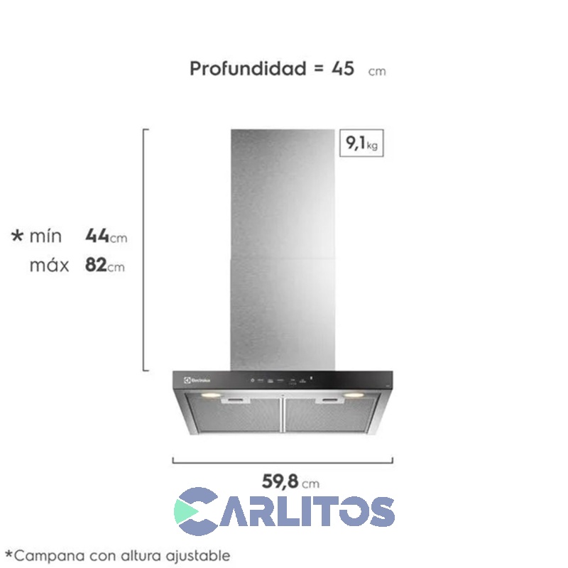 Campana Extractora Electrolux Acero Inoxidable Frente Recto 60 Cm Ce6tf