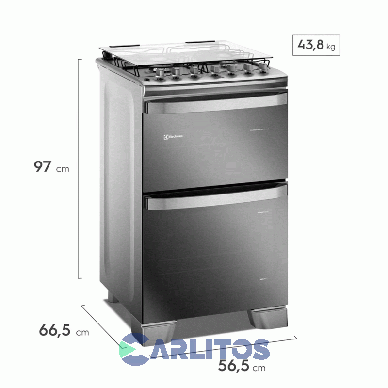 Cocina A Gas Electrolux 56 CM Acero Inoxidable Doble Horno F4edm