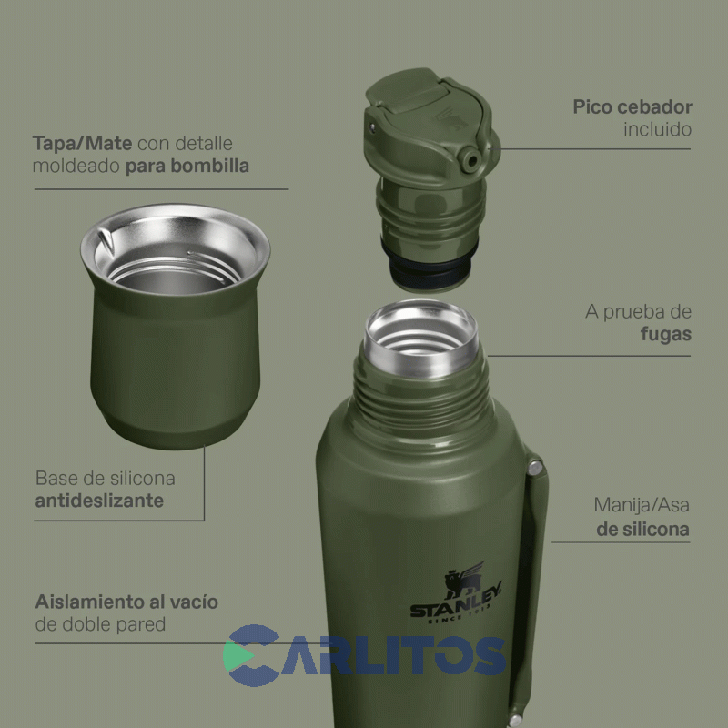 Termo De Mate Stanley Legendario Ideal System Classic 1.2 Litros 10-20725-034 Hammertone Frost