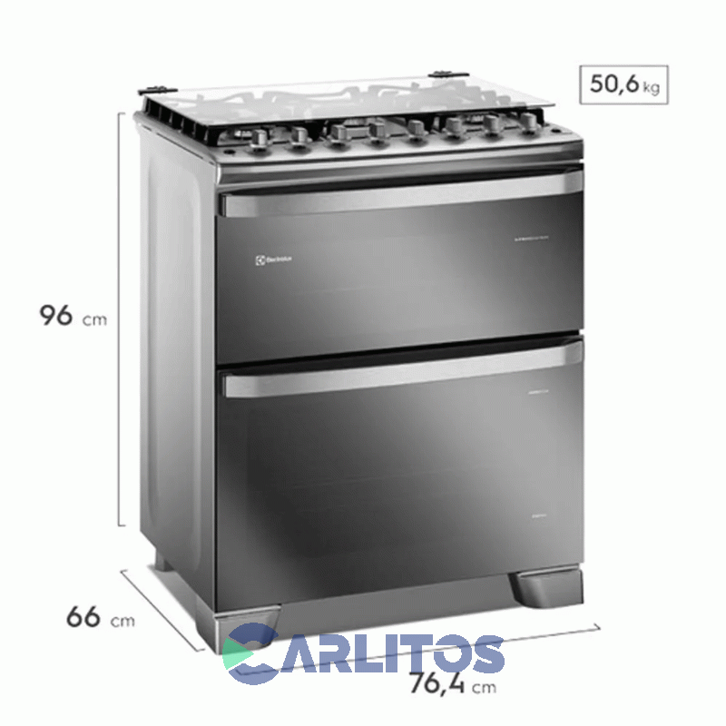 Cocina A Gas Electrolux 76 CM Acero Inoxidable Doble Horno F5edm