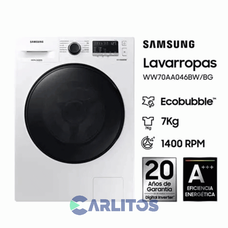 Lavarropa Carga Frontal Samsung Inverter 7 KG 1400 Rpm Ww70aa46bw Blanco