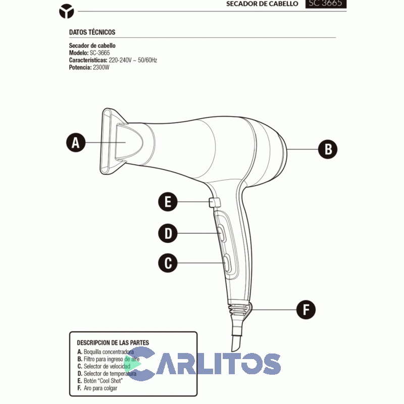 Secador De Pelo Yelmo 2300 Watts Sc3665