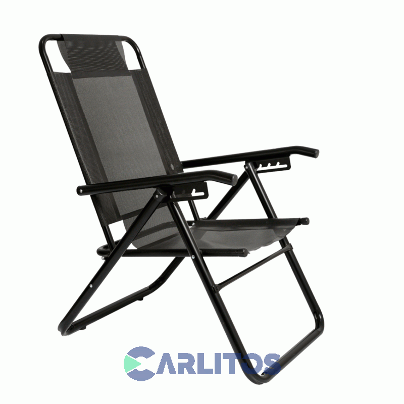 Sillon De Aluminio Descansar XL - Tela Coversol - 5 Posiciones 80040 Negro