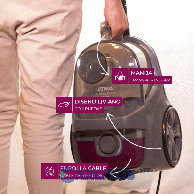 Aspiradora Sin Bolsa Atma 2000 Watts-Tubos Metalicos As9021n