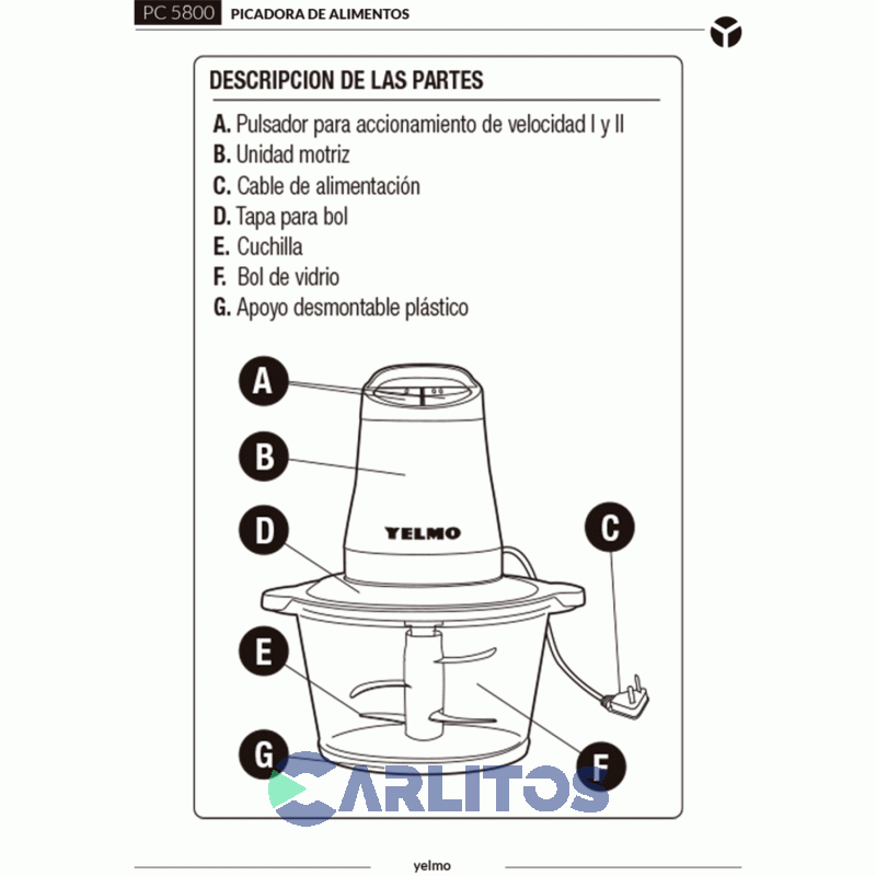 Picadora Yelmo Picamix 500 Watts Pc5800