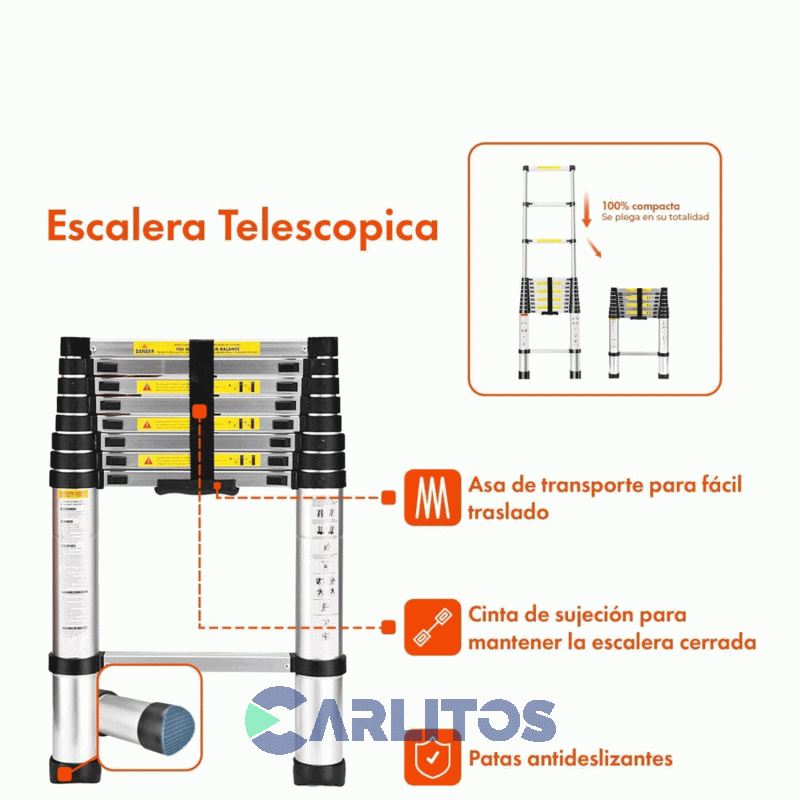Escalera Multifuncion Garden Life Telescopica 9 Escalones Aluminio Te2650