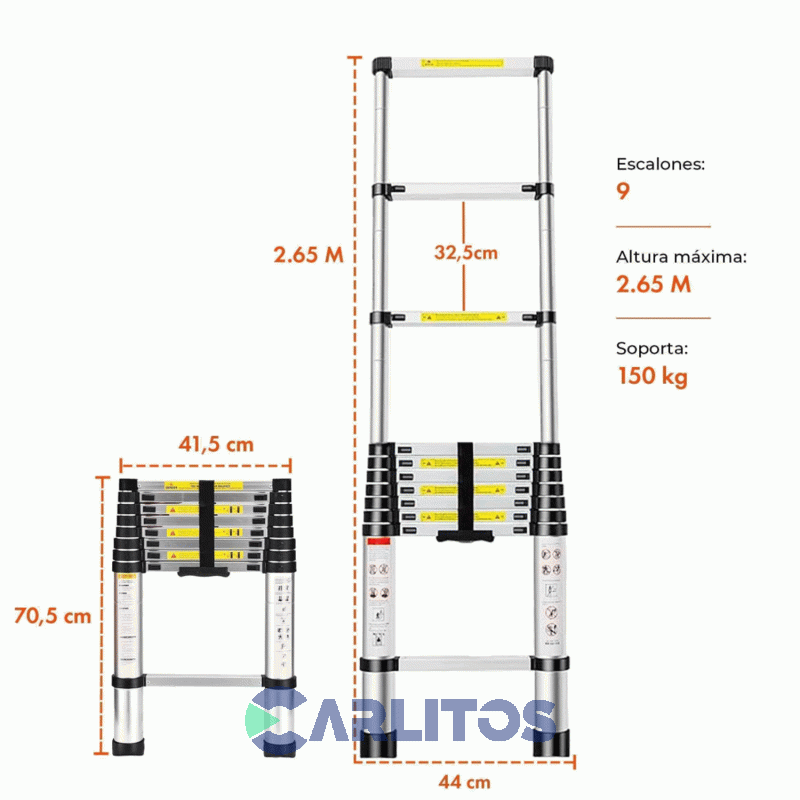Escalera Multifuncion Garden Life Telescopica 9 Escalones Aluminio Te2650