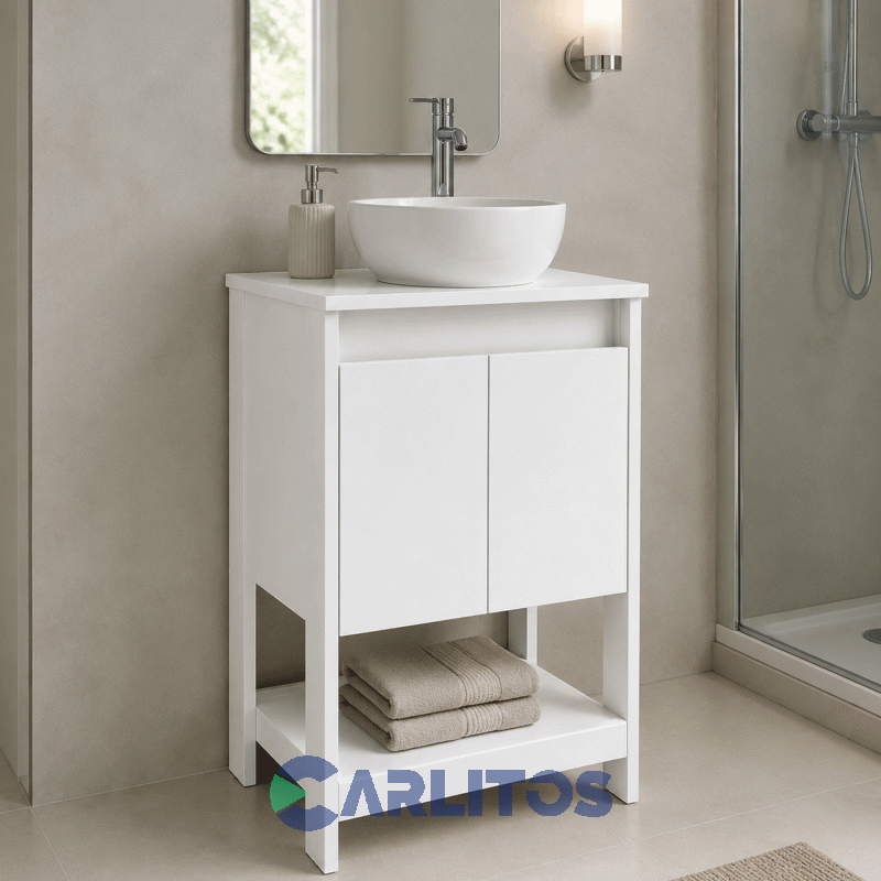 Vanitory De Pie Tables 0.40 Mts 2 Puertas 1 Perforacion Cod: 3184-Bm Blanco