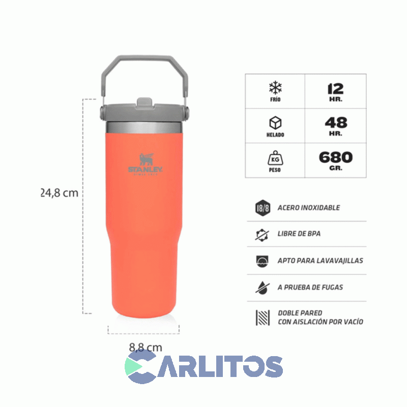 Botella De Acero Inoxidable Stanley Flip Straw Tumbler Coral