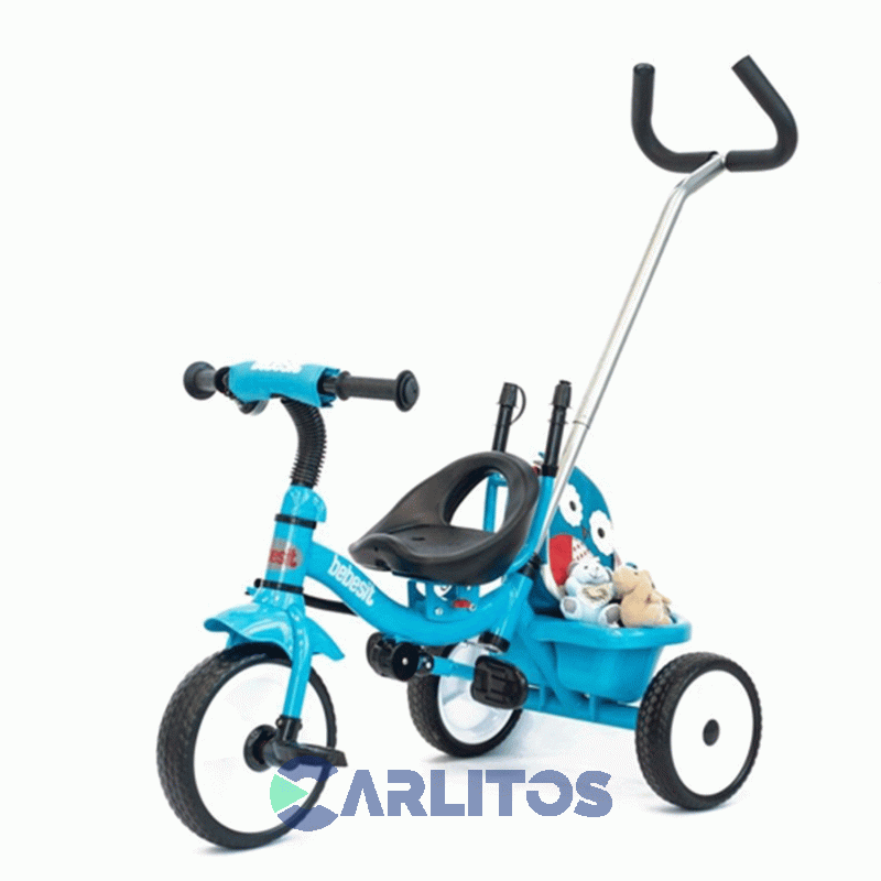Triciclo Bebesit Con Barral Y Capota-Asiento Giratorio 360° Celeste Joy