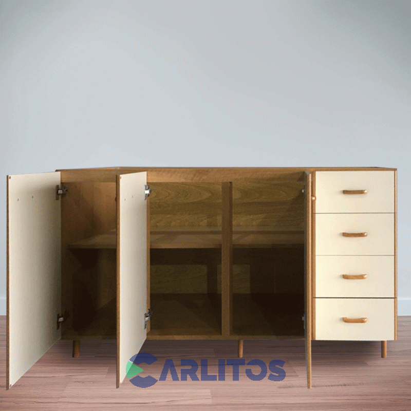 Bajo Mesada 1.60 Mts 3 Puertas 4 Cajones SUPER Derecha Almendra