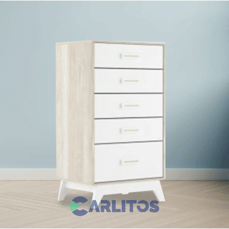 Chiffonier Serie Linnea 5 Cajones Valenziana Barrique y Blanco