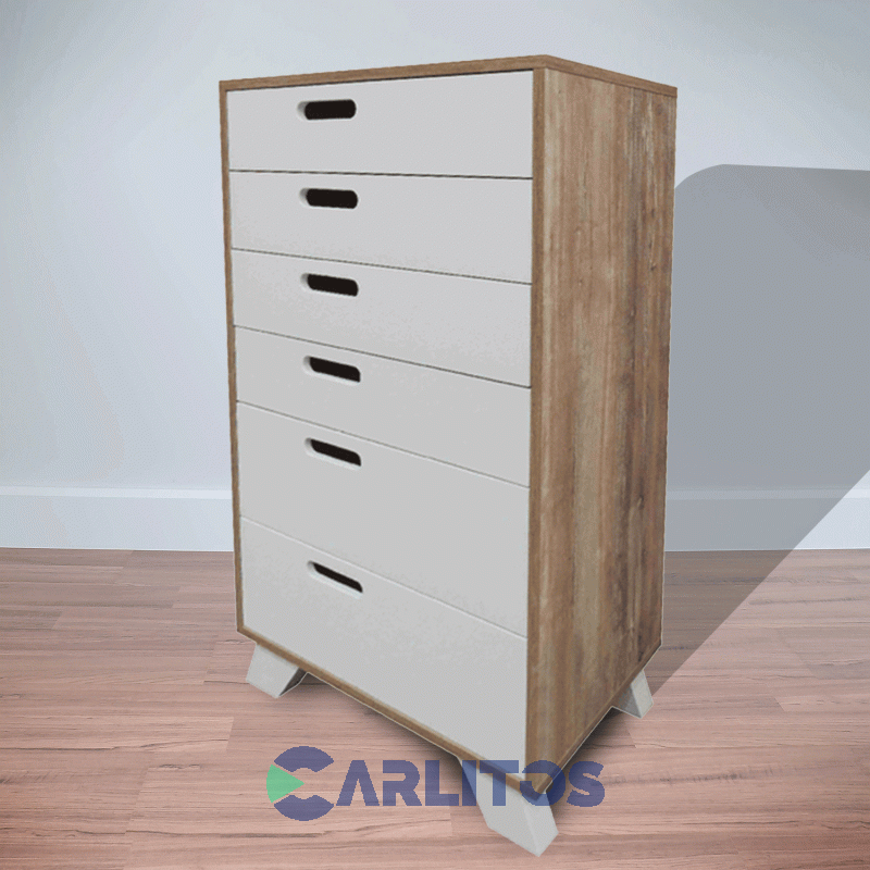 Chiffonier Línea Nordic 6 Cajones Apakama Y Laqueado Blanco