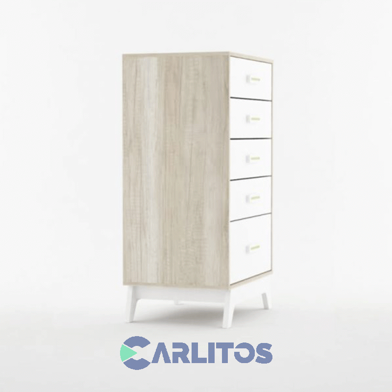 Chiffonier Serie Linnea 5 Cajones Valenziana Barrique y Blanco