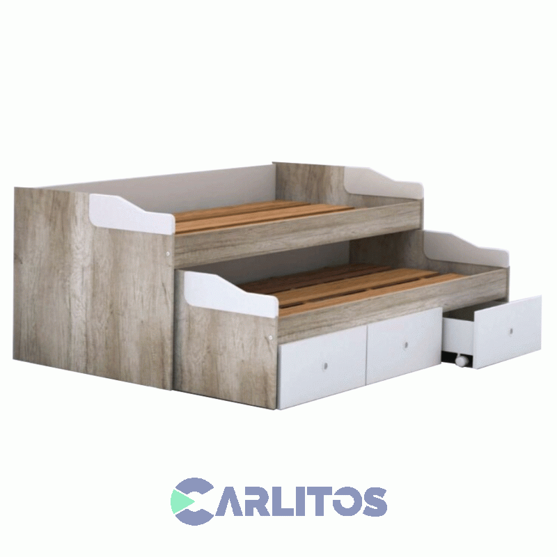 Cama Nido Doble Con Cajonera Valenziana Blanco y Barrique