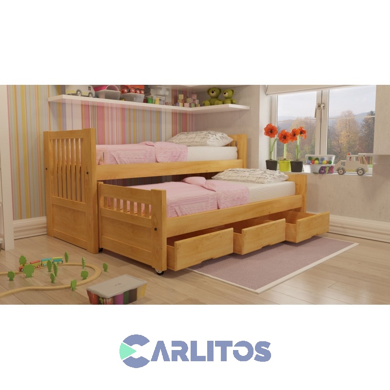 Cama Nido Doble Con Cajonera Inmacol Miel