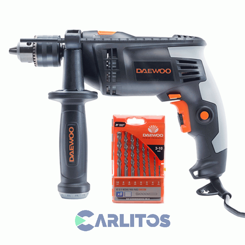 Taladro Percutor Daewoo 13 Mm 750 Watts Con Kit 8 Mechas Daid750+dwkit8m