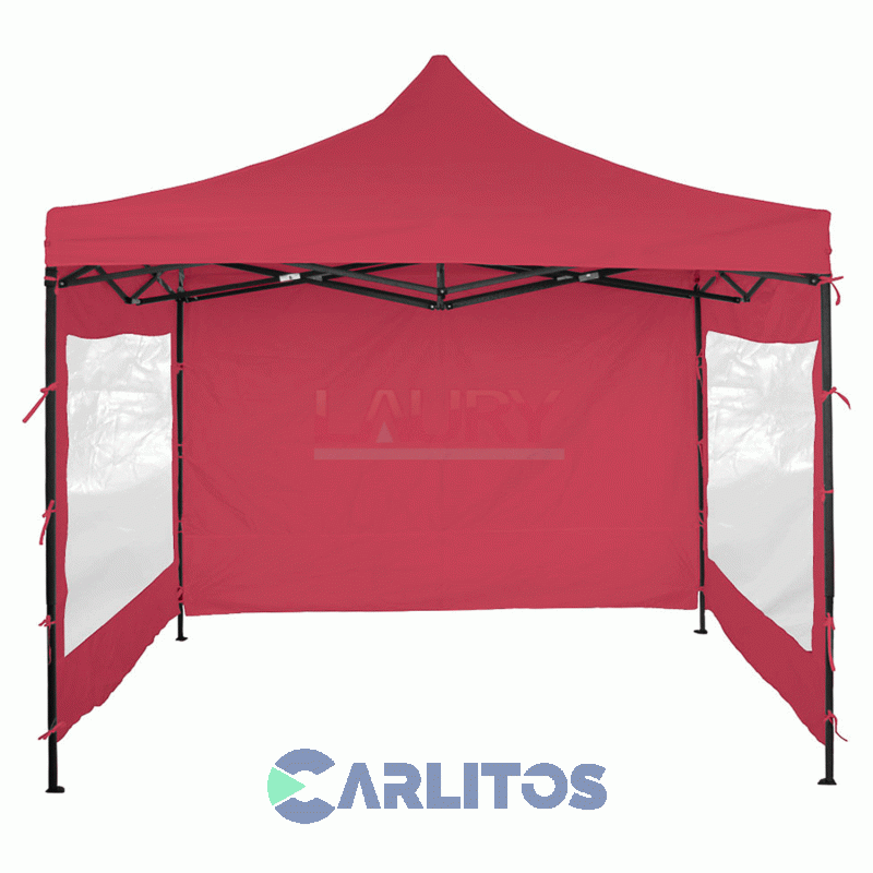 Gazebo Plegable Con Paredes 3 X 3 X 2.50 Altura Central Mts Rojo