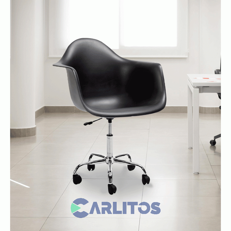 Sillón De Oficina Eames Pvc Negra Base Cromada Garden Life