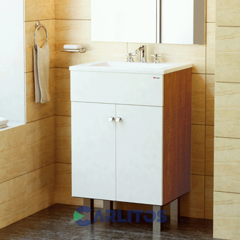 Vanitory 0.50 Mts 2 Puertas Fiplasto Roble Aserrado Y Blanco