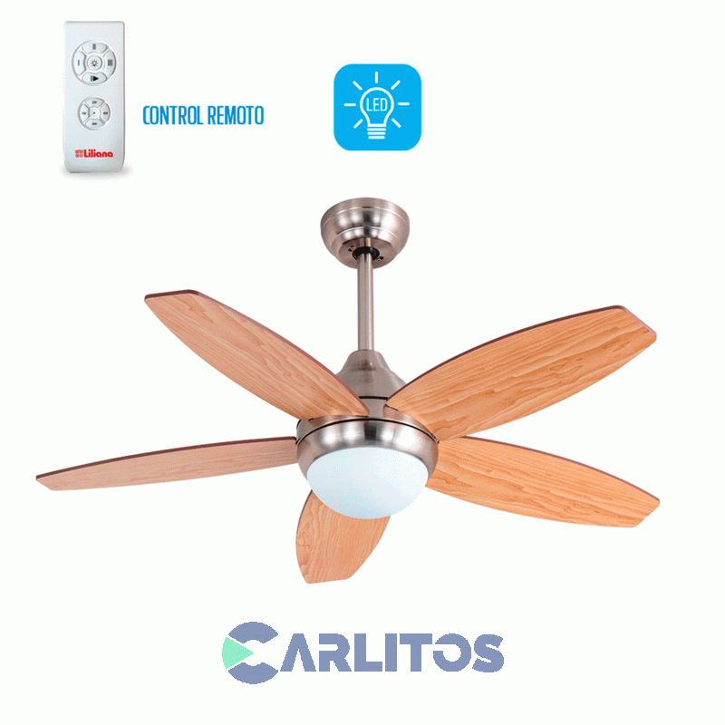 Ventilador De Techo Liliana Marron Palas Madera Con Luz Led