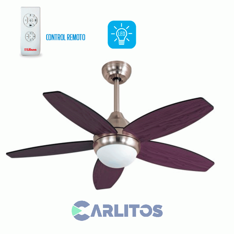 Ventilador De Techo Liliana Marron Palas Madera Con Luz Led