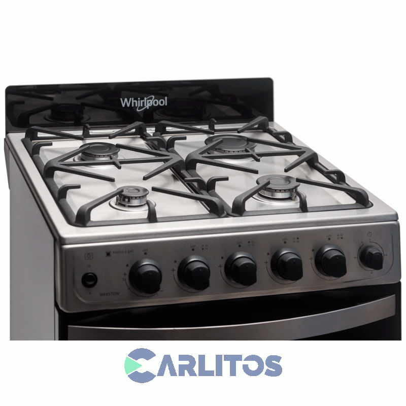 Cocina A Gas Whirlpool 56 CM Acero Inox. Multigas Fundición Wfx57di