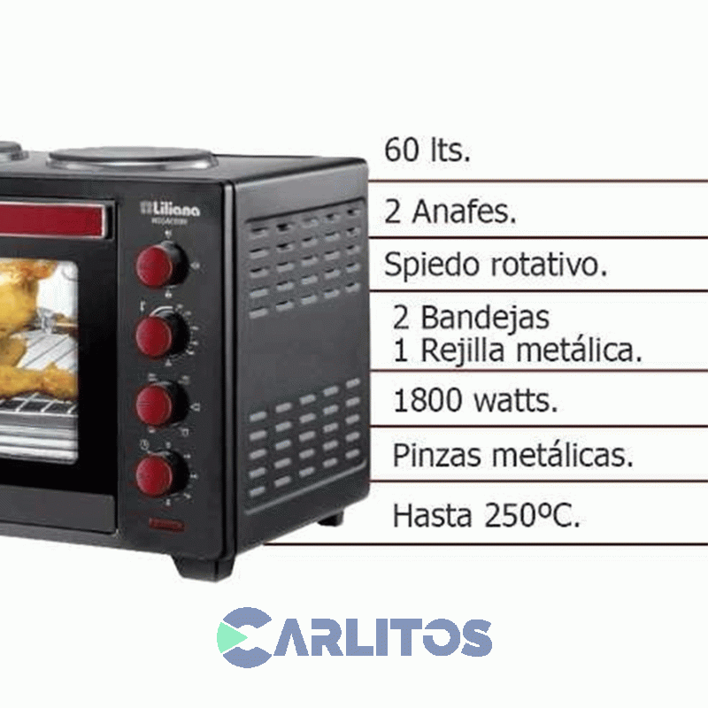 Horno Eléctrico Liliana 60 Litros - 2 Anafes Aa0160