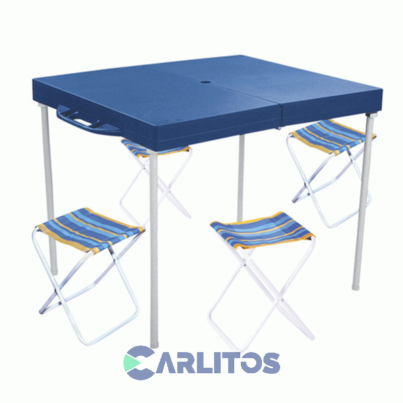 Mesa Valija Plegable Práctica Con 4 Banquitos