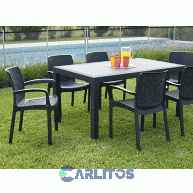 Mesa Simil Rattan Voss Color Grafito 1.50 Mts Tapa Plástica