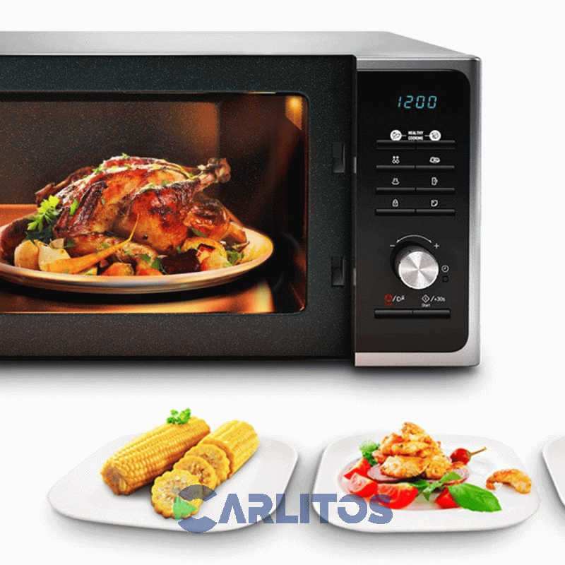 Microondas Con Grill Samsung Digital 28 Litros Gris Mg28f3k3tas/bg