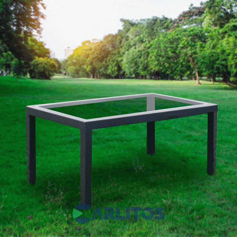 Mesa Simil Rattan Voss Color Grafito 1.50 Mts Tapa Vidrio Templado 6 Mm
