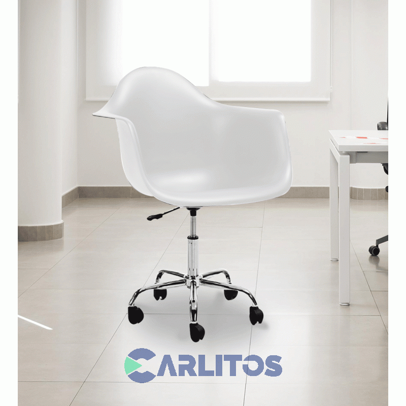 Sillón De Oficina Eames Pvc Blanca Base Cromada Garden Life